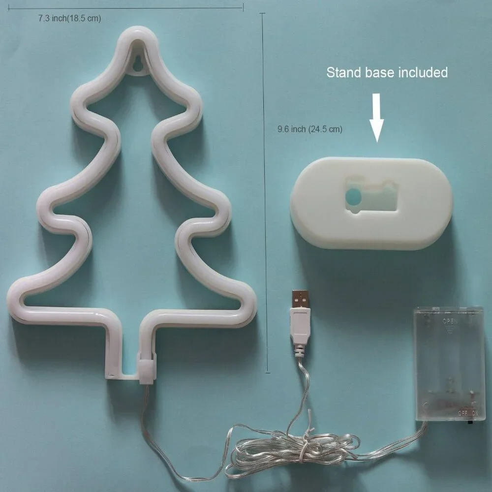 2 Packs Reindeer Tree Green Neon Wall Décor Lights USB and Battery Powered